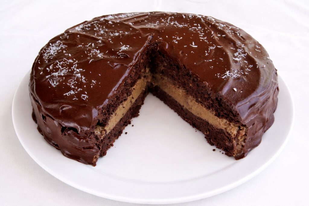 Chocolate Mocha Cake (Vegan, Gluten-free) 3 Vegan gluten-free chocolate mocha cake with rich coffee layer