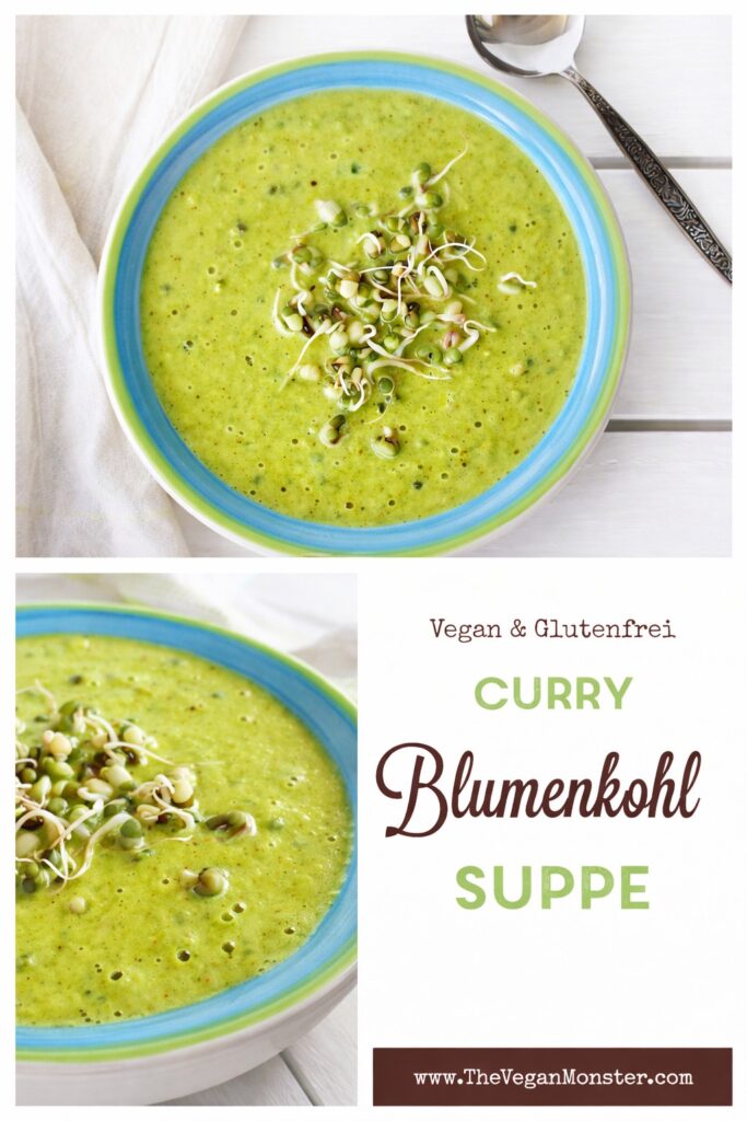 Gluten-free vegan cauliflower curry soup served in a bowl