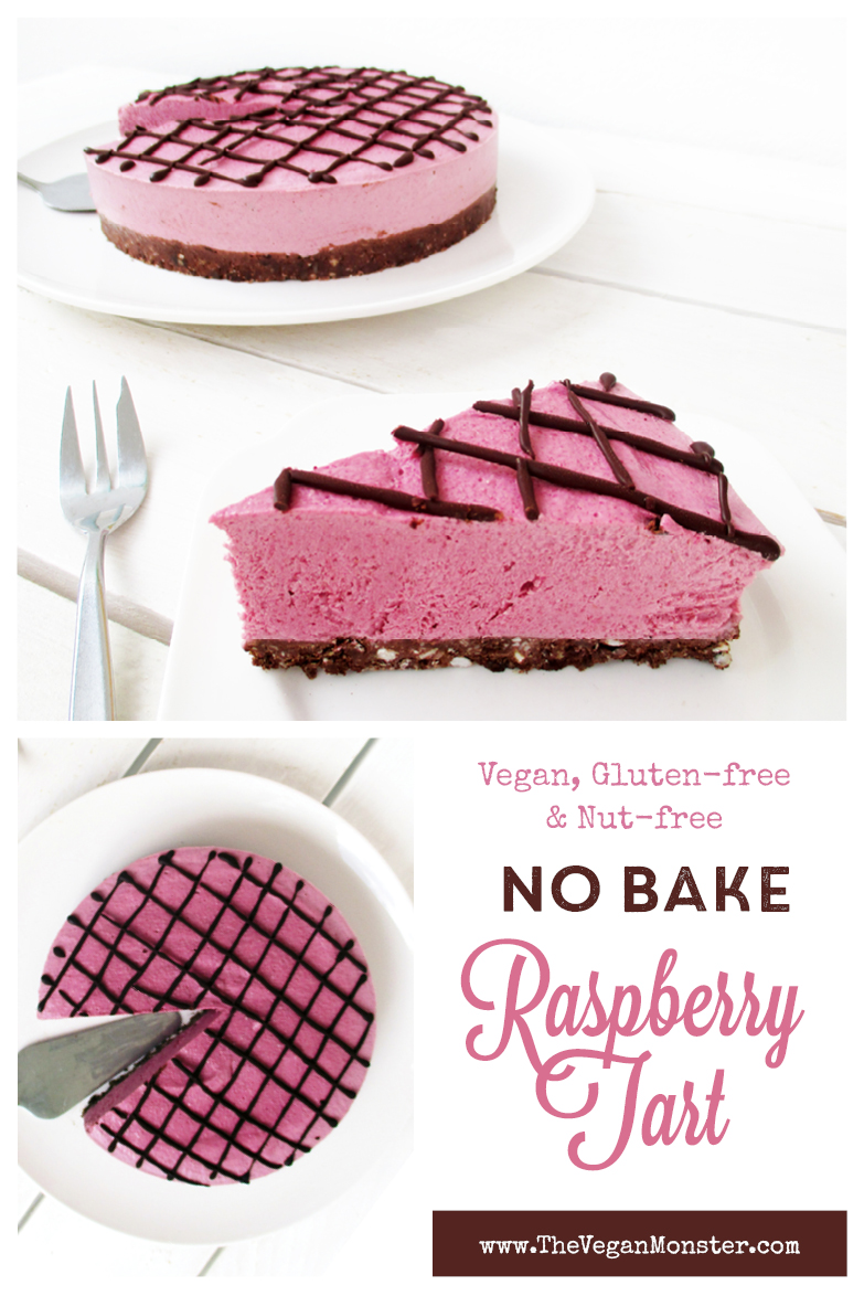 Vegan Gluten free Nut free No Bake Raspberry Chocolate Tart Cake Recipe P1