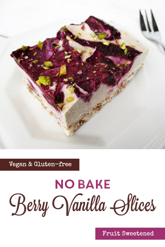 Vegan Gluten free Fruit Sweetened No Bake Raw Berry Vanilla Cake Slice Recipe P2