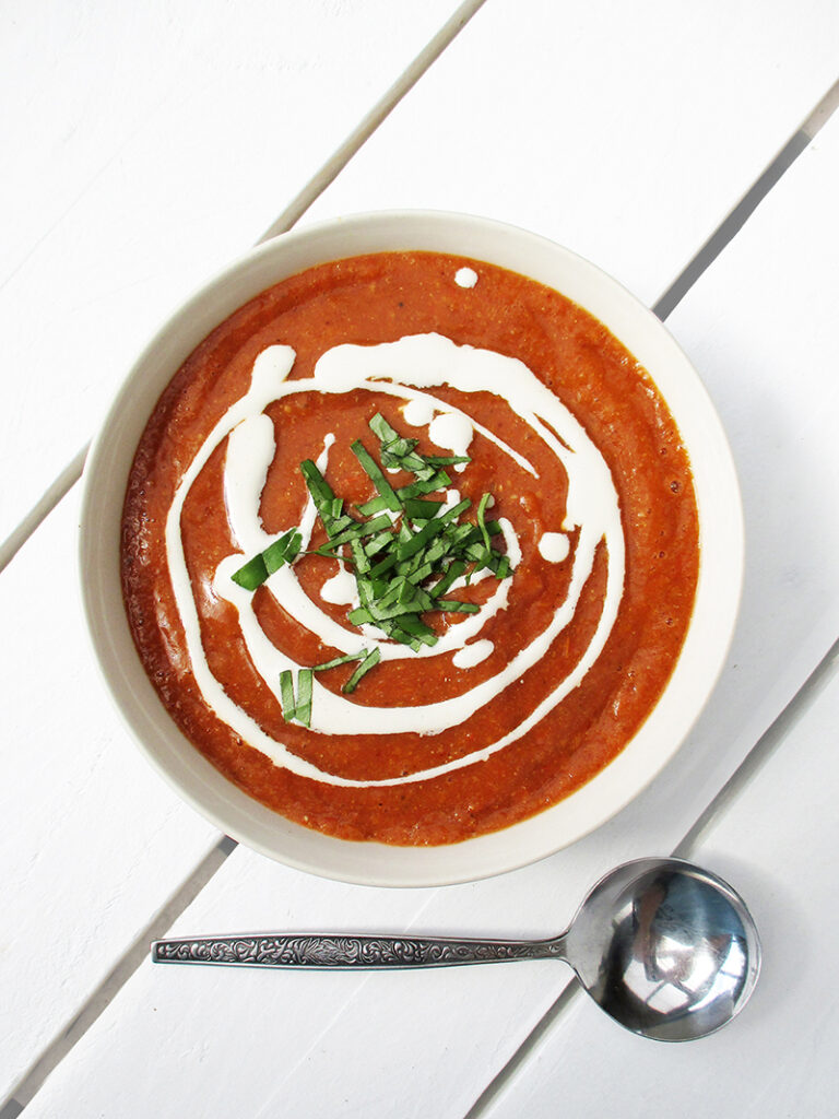 Vegane Glutenfreie Geroestete Kirsc Tomaten Suppe Ohne Oel Rezept