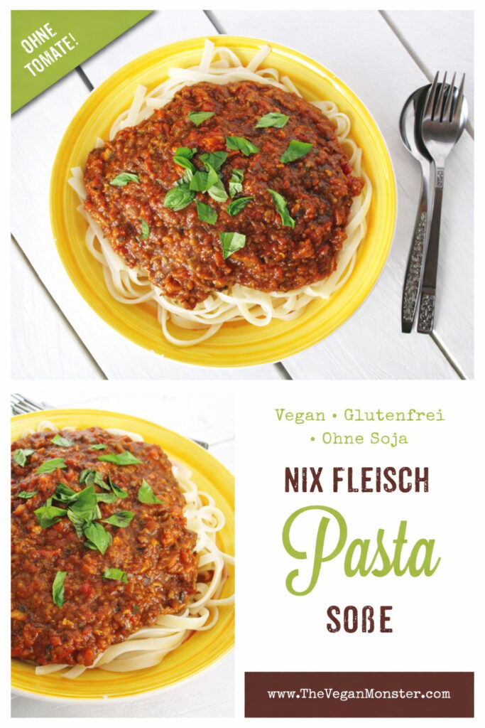 Vegan tomato-free pasta sauce served with gluten-free pasta.