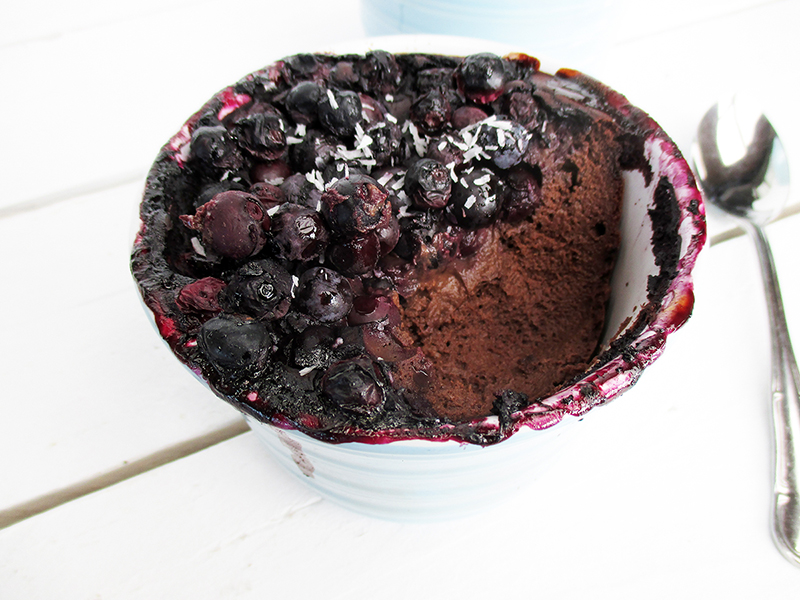 Vegan Gluten free Refined Sugar Free Chocolate Blueberry Mug Cake Pudding Recipe 3