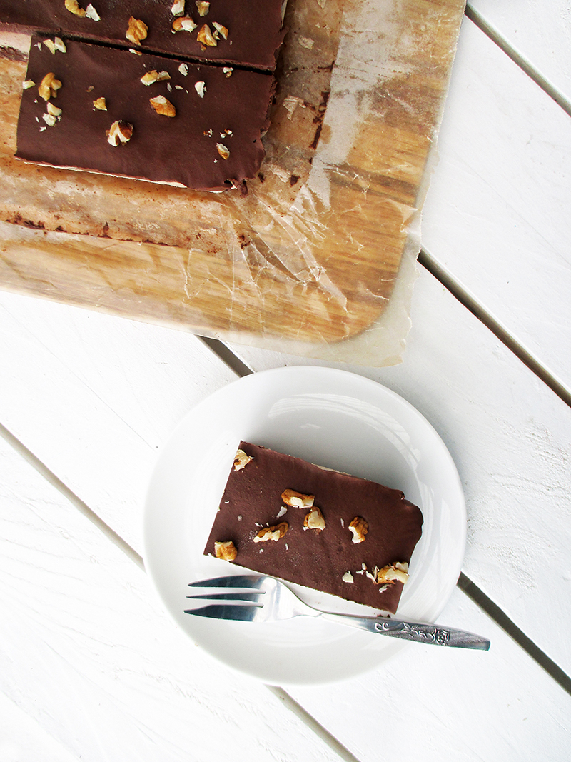 No Bake Vegan Gluten free Refined Sugar Free Walnut Chocolate Cake Slice Recipe 3