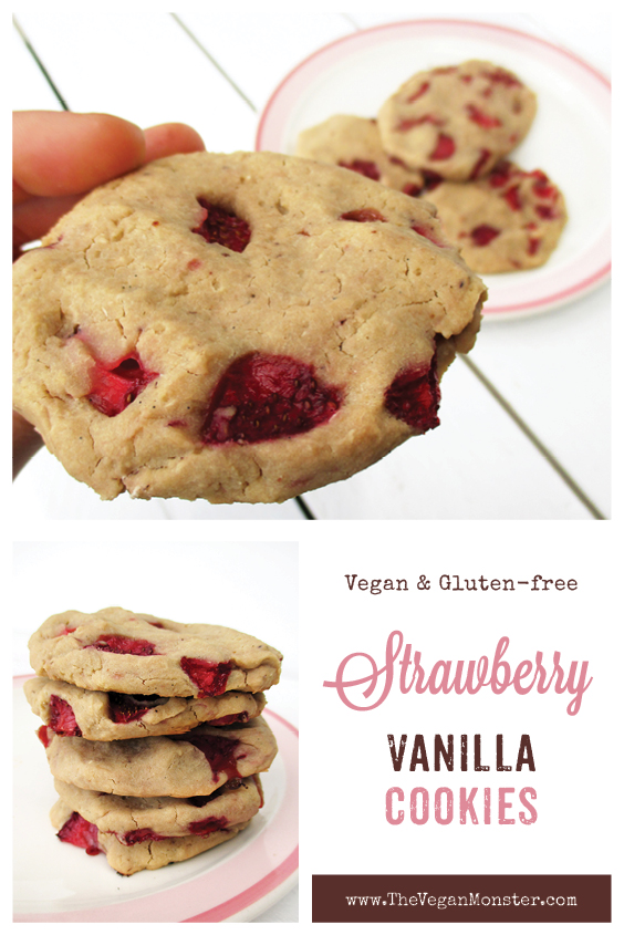 Strawberry Vanilla Cookies (Vegan, Gluten-free, No Refined Sugar)