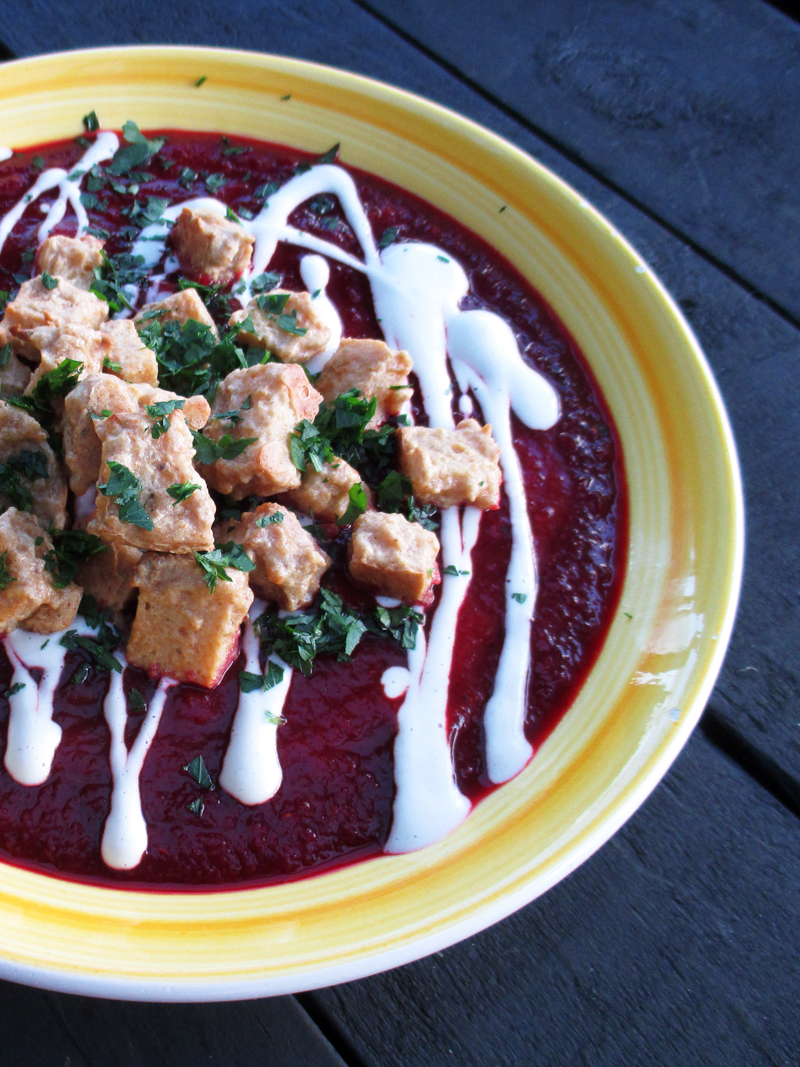 Vegan Gluten free Roasted Pumpkin Beetroot Soup With Cheesy Croutons Recipe 1