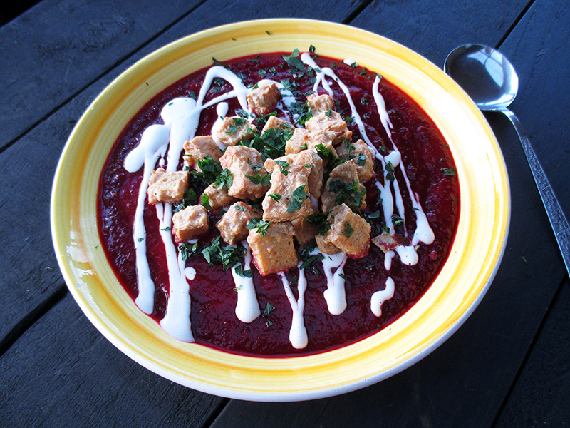 Vegan Gluten free Roasted Pumpkin Beetroot Soup With Cheesy Croutons Recipe 4