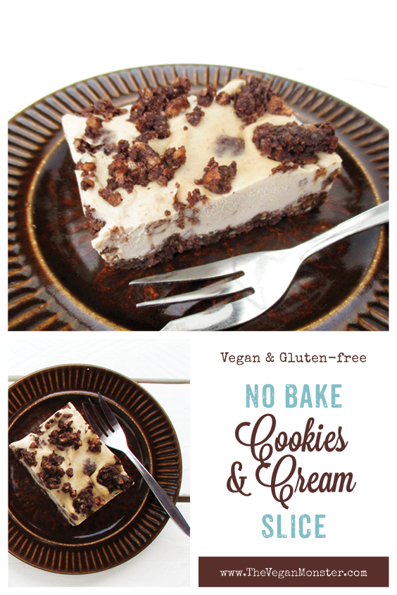 Vegan Gluten free Dairy free Refined Sugar Free No Bake Cookie And Cream Cake Slice Recipe P