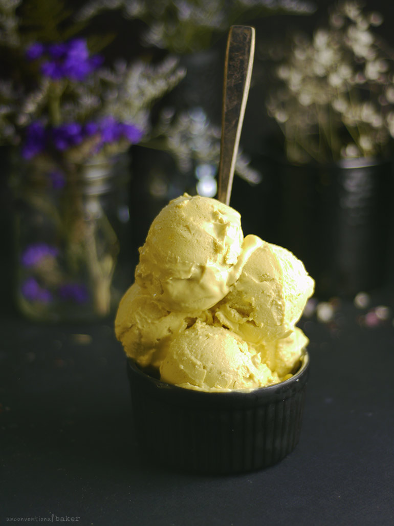 Mango Pineapple Ginger Turmeric Ice Cream by Unconventional Baker