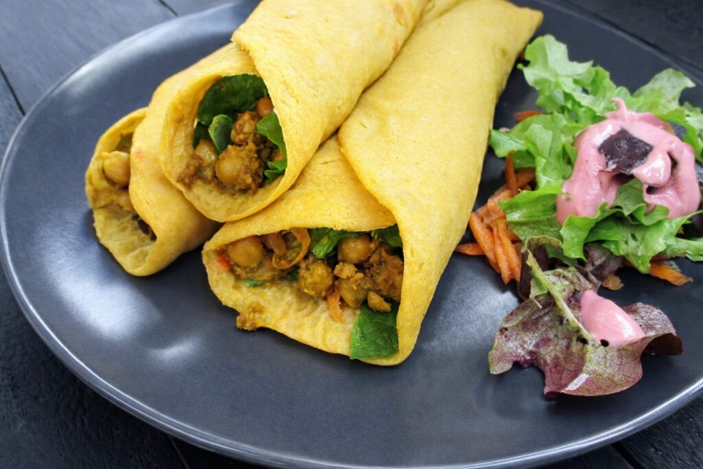 Gluten-free pumpkin wraps made with rice flour and buckwheat flour, vegan