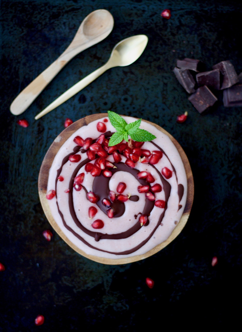 Vegan Gluten free Pomegranate Nice Cream With Chocolate Garnish Recipe 1