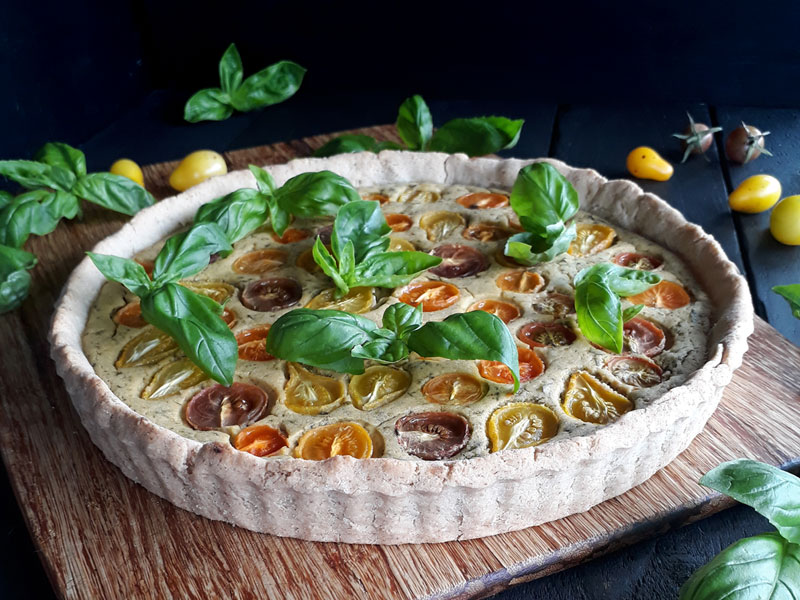 Vegan Gluten-free Basil Tomato Tart